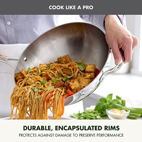 GreenPan Valencia Pro Stainless Steel Uncoated 12” Wok with Lid