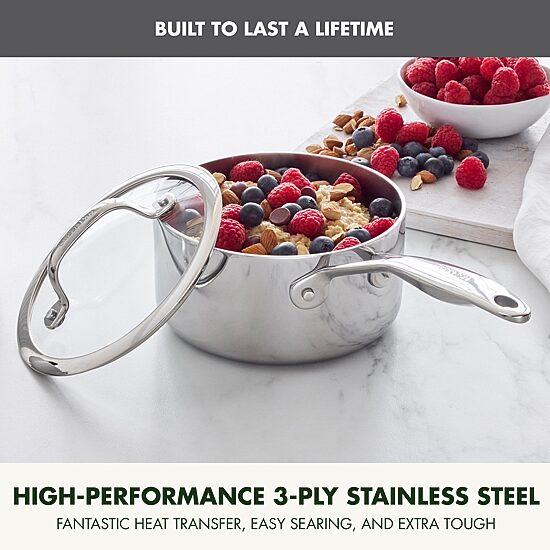 GreenPan Valencia Pro Stainless Steel Uncoated 1.6-qt. Saucepan with Lid