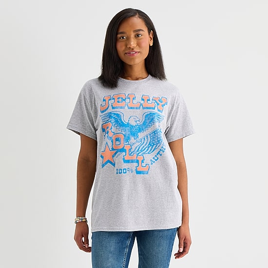 Jelly Roll Boyfriend Tee Womens Juniors Crew Neck Short Sleeve Loose Fit Graphic T-Shirt