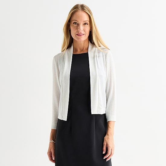 Perceptions Womens 3/4 Sleeve Glitter Shrug