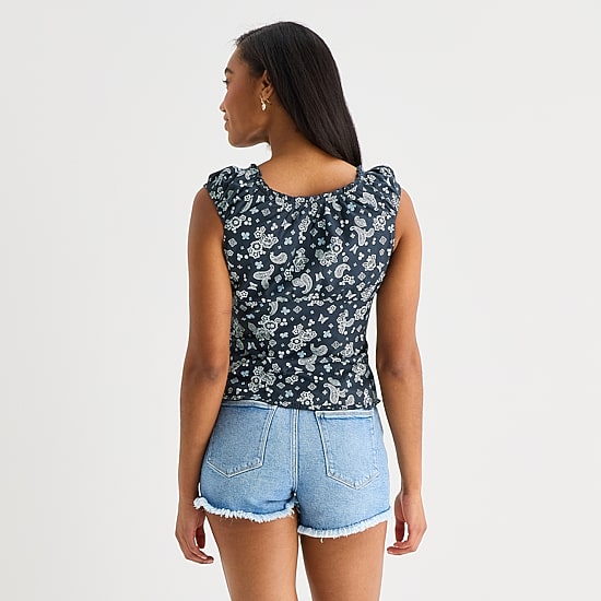 Arizona Womens Juniors Sweetheart Neck Sleeveless Blouse