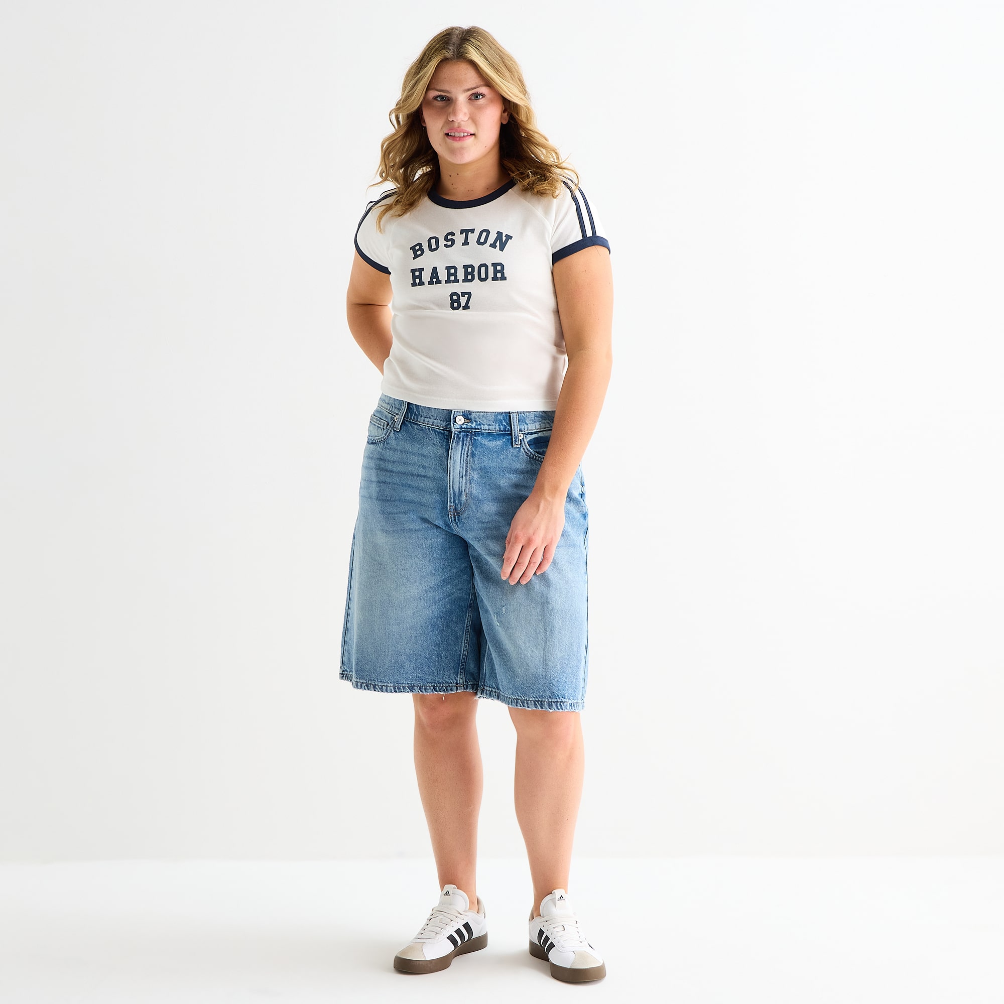 Arizona Womens 12 1/4" Low Rise Juniors Plus Denim Short