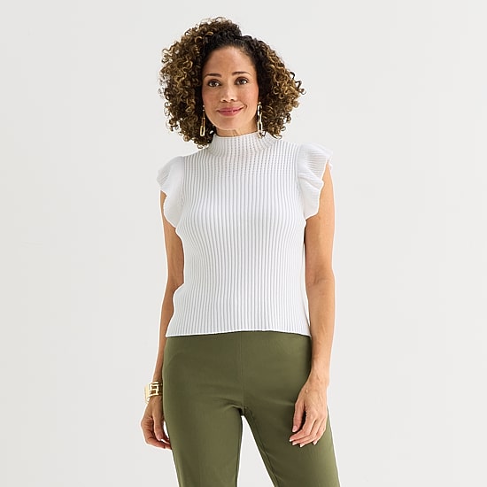 Liz Claiborne Womens High Neck Short Sleeve Pullover Sweater