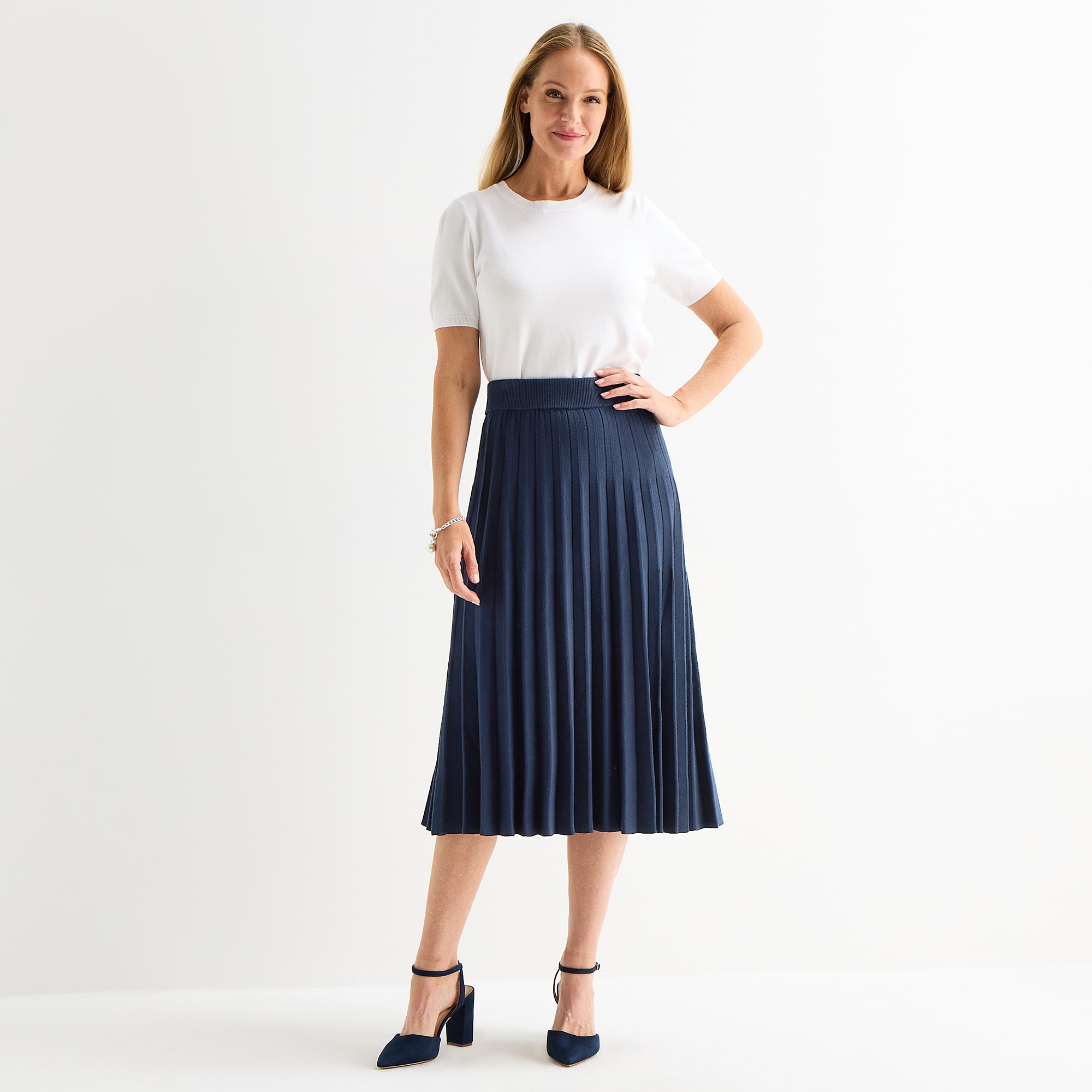 Liz Claiborne Womens Midi Pleated Skirt