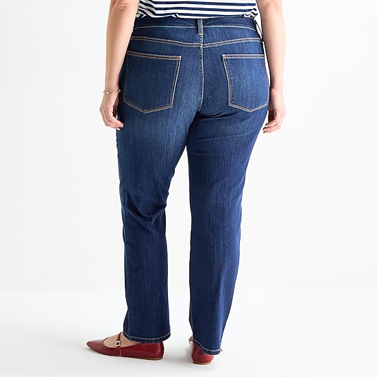 St. John's Bay Womens Mid Rise Secretly Slender Stretch Fabric Straight Leg Jean