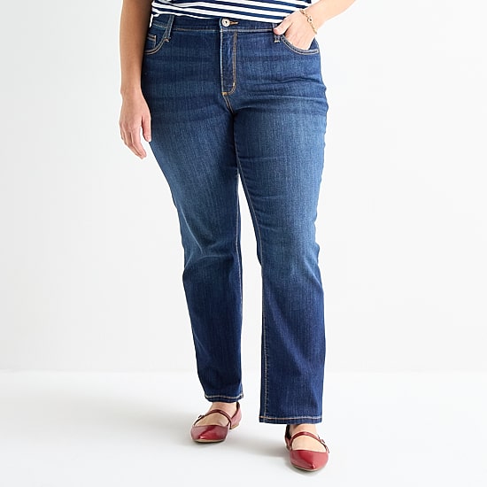 St. John's Bay Womens Mid Rise Secretly Slender Stretch Fabric Straight Leg Jean