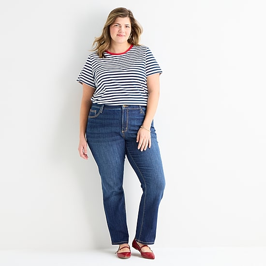 St. John's Bay Womens Mid Rise Secretly Slender Stretch Fabric Straight Leg Jean