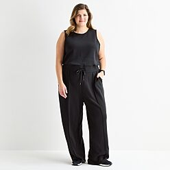 Stylus Womens Crew Neck Sleeveless Plus Jumpsuit, Color: Black