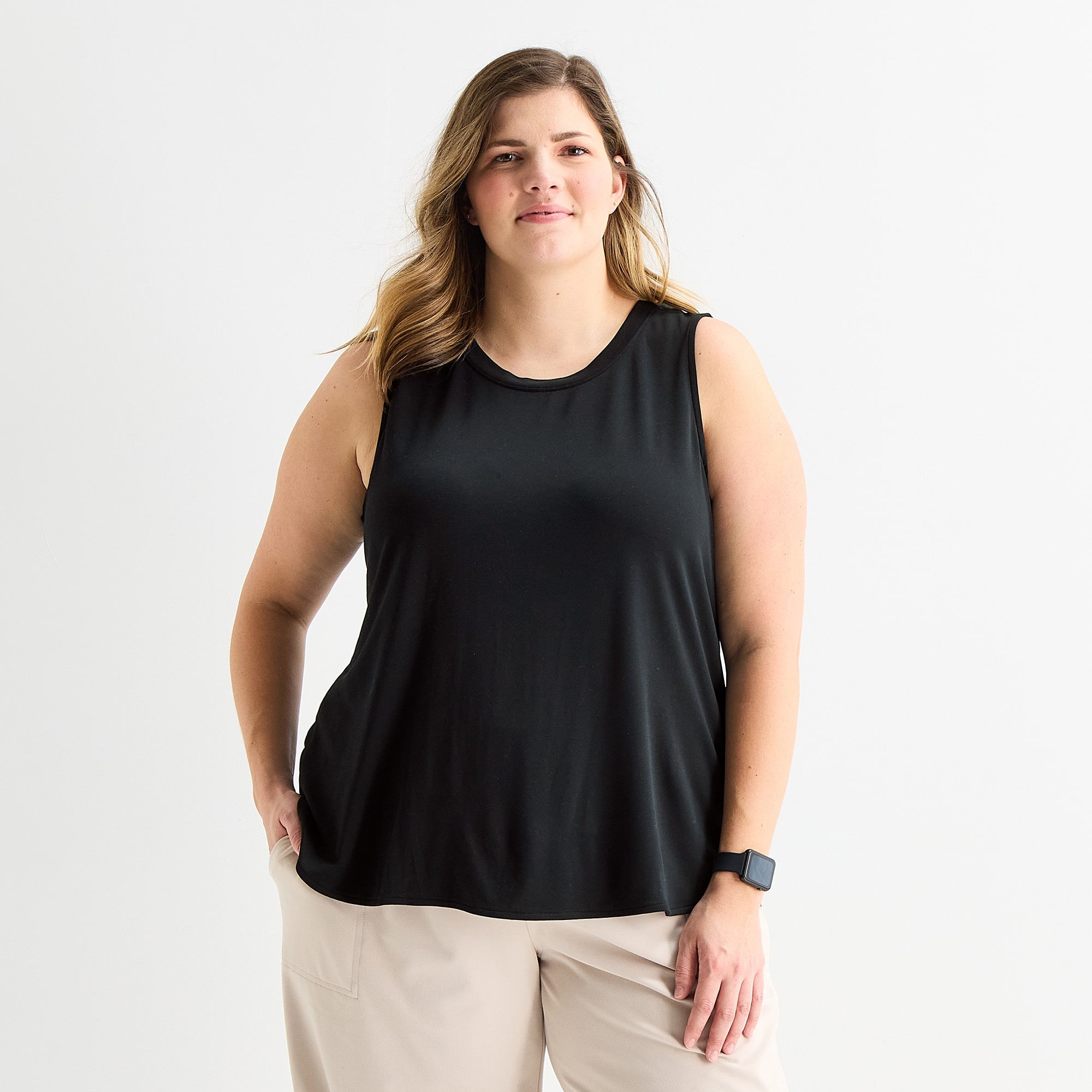 Stylus Womens Plus Crew Neck Sleeveless Tank Top