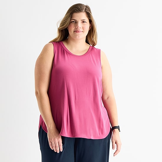 Stylus Womens Plus Crew Neck Sleeveless Tank Top