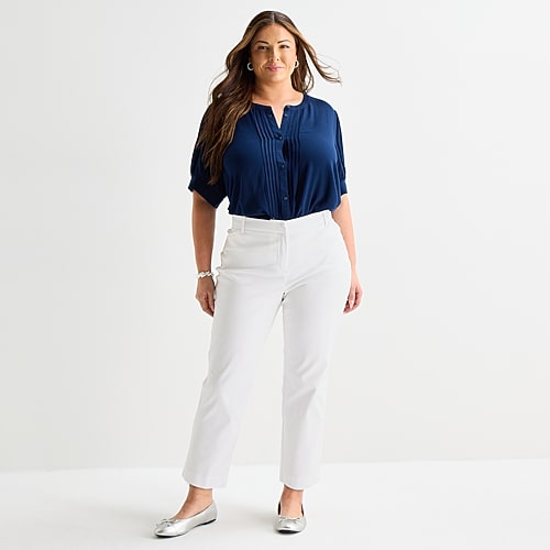 Liz Claiborne Emma Womens Plus Slim Mid Rise Ankle Pant In White