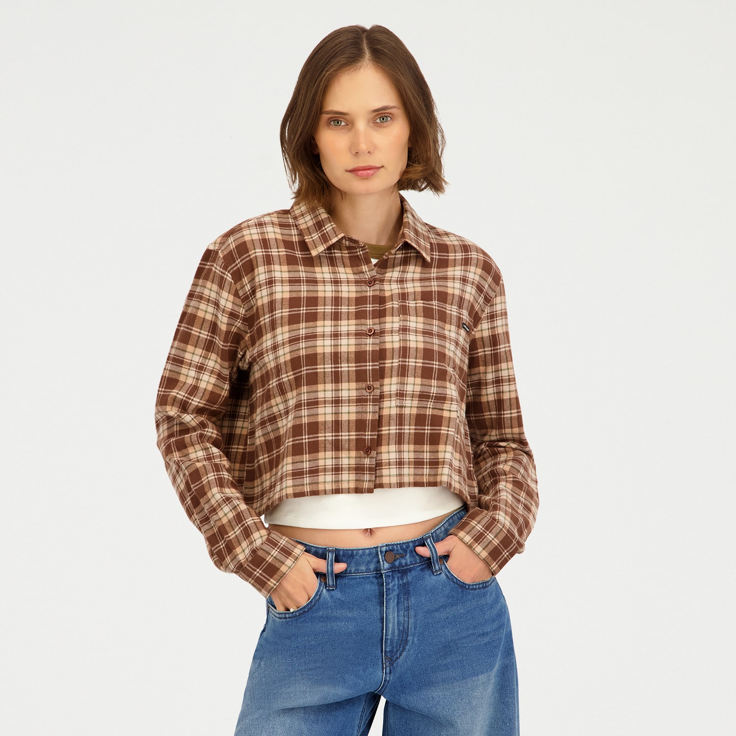 VOLCOM Womens Juniors Cuffed Long Sleeve Regular Fit Button-Down Shirt