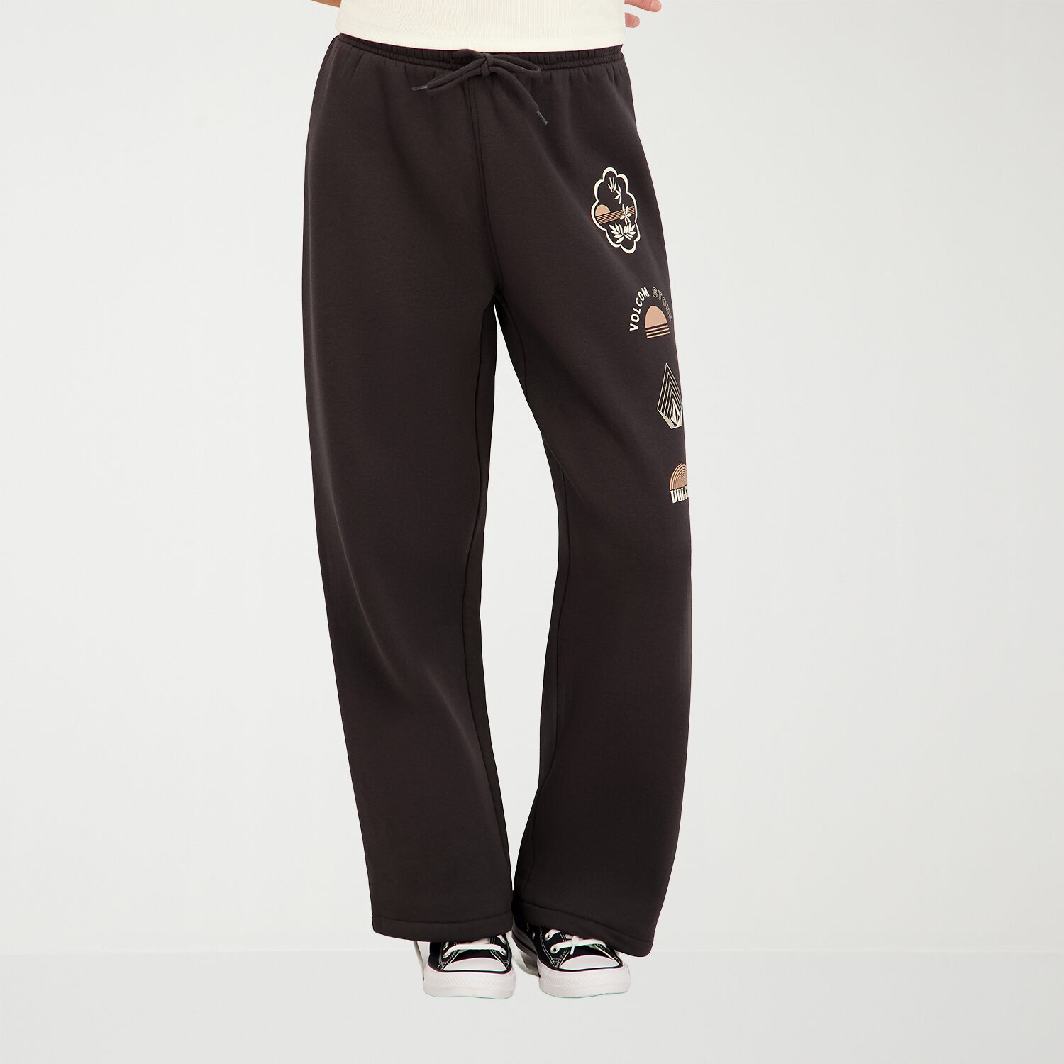 VOLCOM Womens Juniors Wide Leg Mid Rise Sweatpant