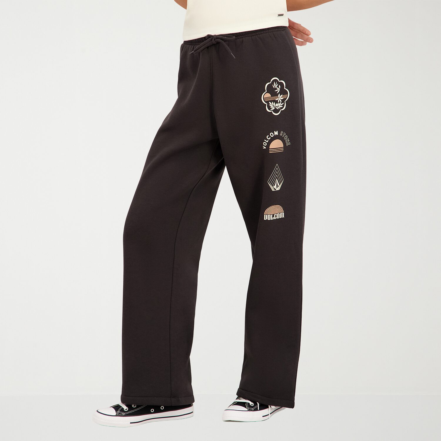 VOLCOM Womens Juniors Wide Leg Mid Rise Sweatpant