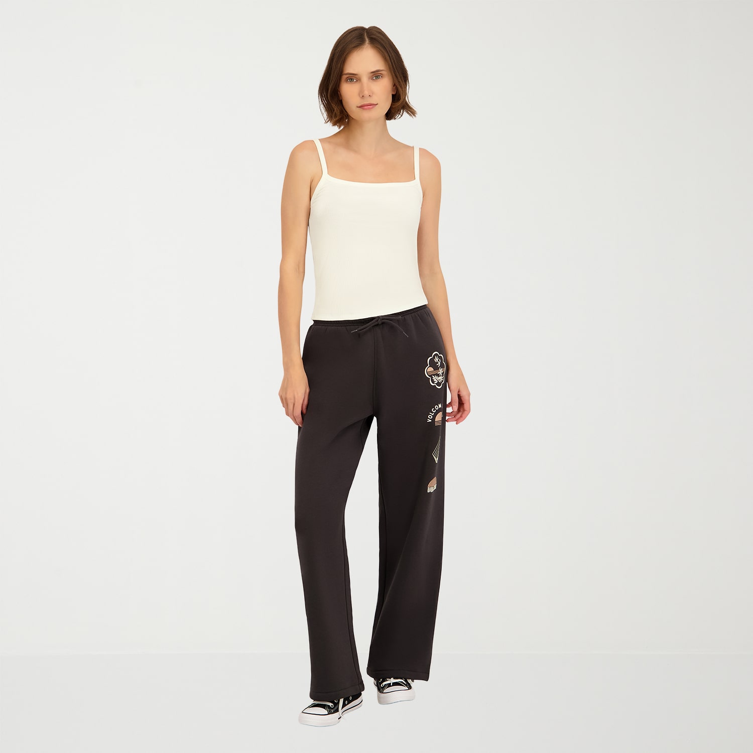 VOLCOM Womens Juniors Wide Leg Mid Rise Sweatpant