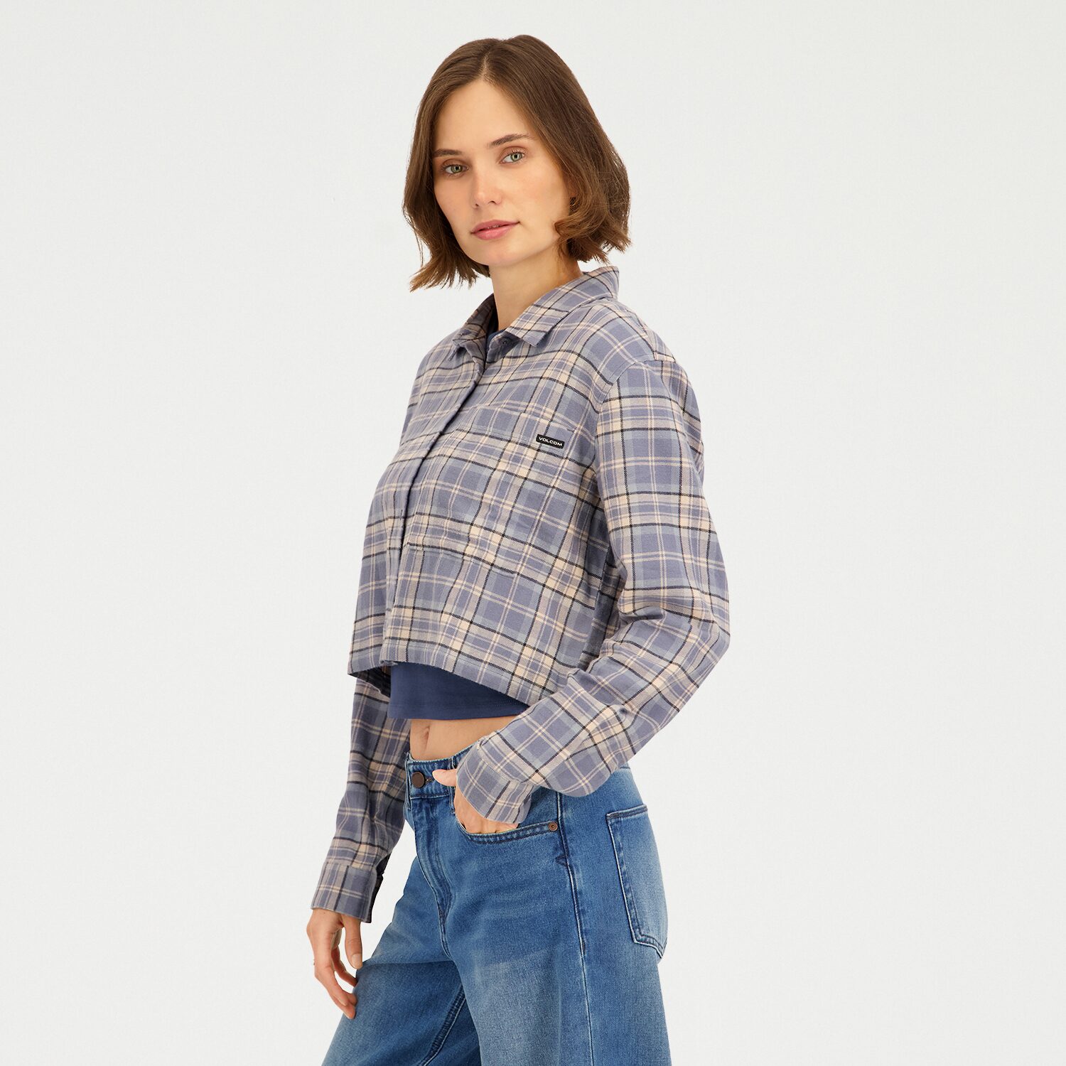 VOLCOM Womens Juniors Long Sleeve Regular Fit Button-Down Shirt