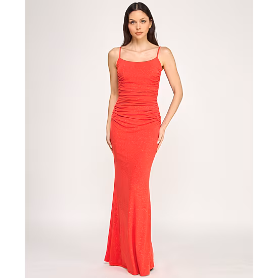 Trixxi Womens Juniors Square Neck Sleeveless Glitter Bodycon Dress