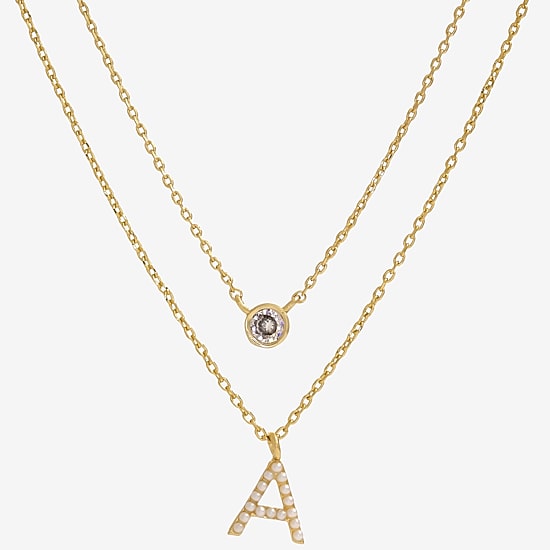 Sparkle Allure Initial Womens 14K Gold Over Brass 16 Inch Strand Necklace