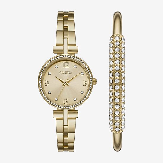 Geneva Womens Crystal Accent Gold Tone 2-pc. Watch Boxed Set Fmdjset067