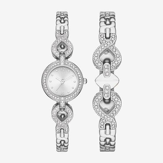 Geneva Womens Crystal Accent Silver Tone 2-pc. Watch Boxed Set Fmdjset058