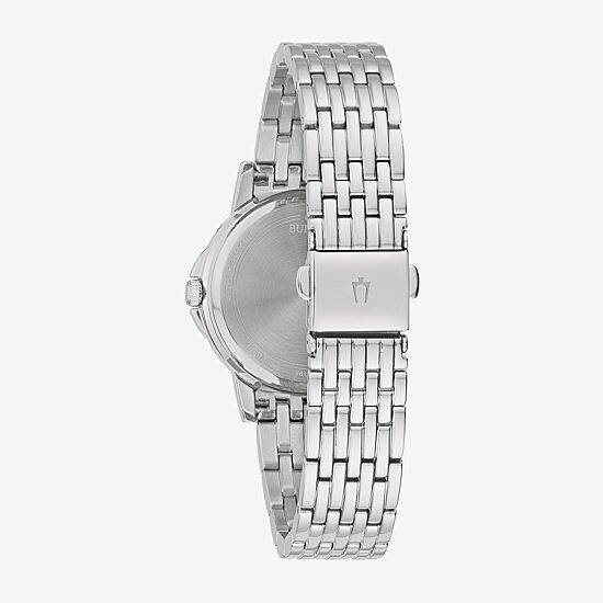 Bulova Crystal Womens Crystal Accent Silver Tone Stainless Steel Bracelet Watch 96l297
