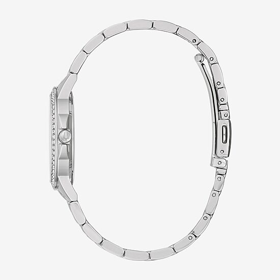 Bulova Crystal Womens Crystal Accent Silver Tone Stainless Steel Bracelet Watch 96l297