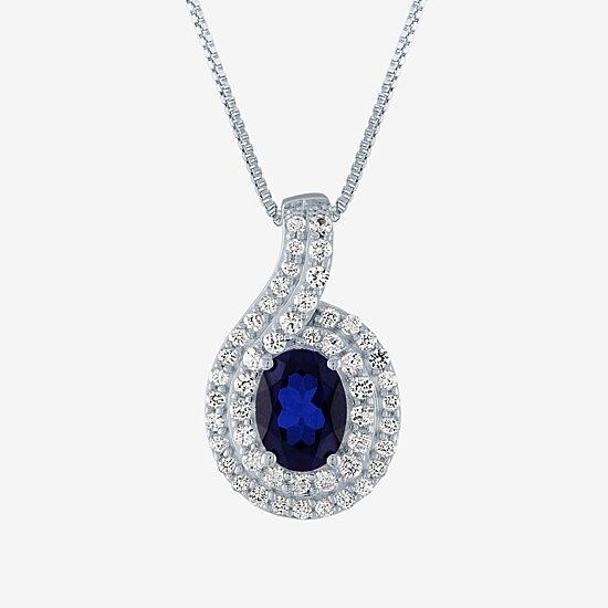 Womens Lab Created Blue Sapphire Sterling Silver 18 Inch Pendant Necklace