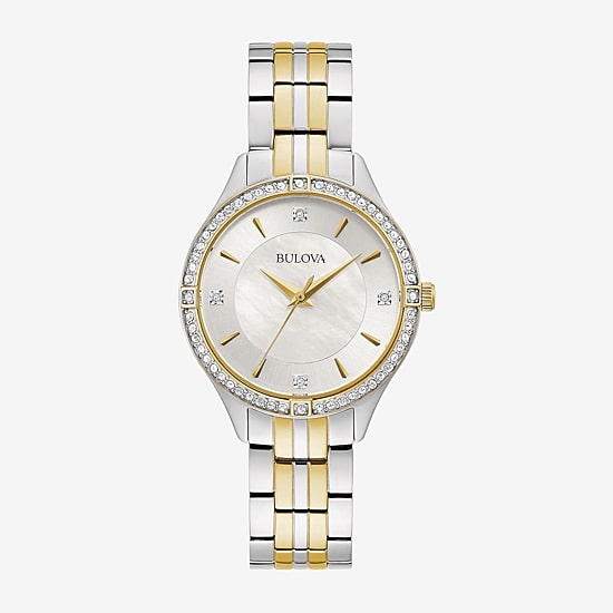 Bulova Crystal Womens Crystal Accent Two Tone Stainless Steel Bracelet Watch 98l273