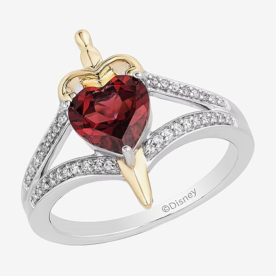 Enchanted Disney Fine Jewelry Villains Evil Queen Womens 1/10 CT. T.W. Genuine Red Garnet 10K Gold Over Silver Heart Princess Cocktail Ring