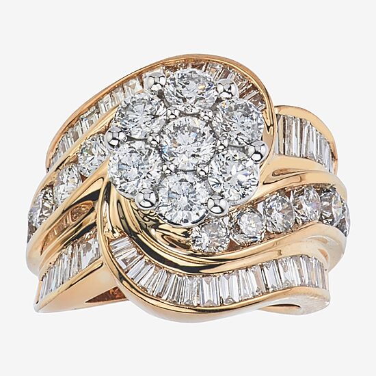 Diamond Blossom Womens 4 CT. T.W. Natural White Diamond 14K Gold Cluster Cocktail Ring