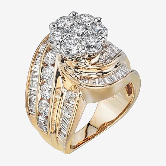 Diamond Blossom Womens 4 CT. T.W. Natural White Diamond 14K Gold Cluster Cocktail Ring
