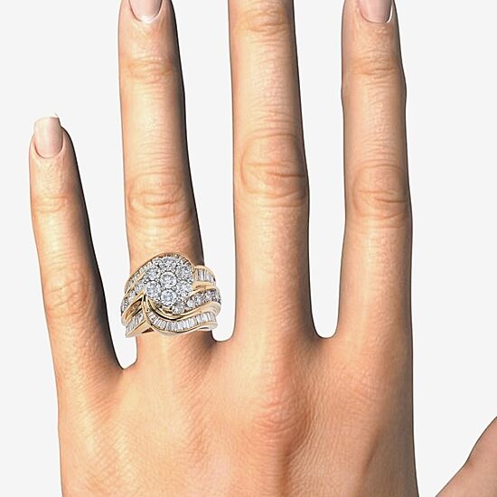 Diamond Blossom Womens 4 CT. T.W. Natural White Diamond 14K Gold Cluster Cocktail Ring