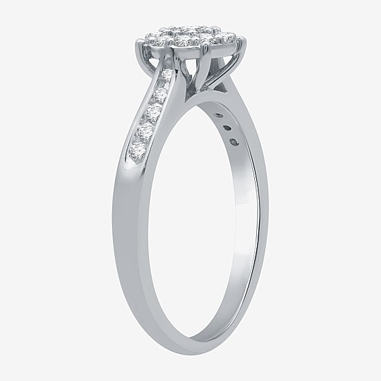 I Said Yes (H-I / I1) Womens 3/8 CT. T.W. Lab Grown White Diamond Sterling Silver Round Side Stone Halo Bridal Set