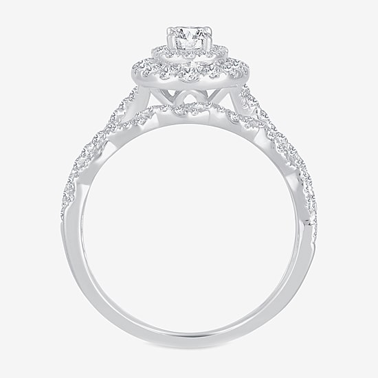Signature By Modern Bride Womens 1 CT.T.W. Natural Diamond 10K or 14K Gold Oval Side Stone Halo Bridal Set