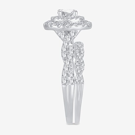 Signature By Modern Bride Womens 1 CT.T.W. Natural Diamond 10K or 14K Gold Oval Side Stone Halo Bridal Set