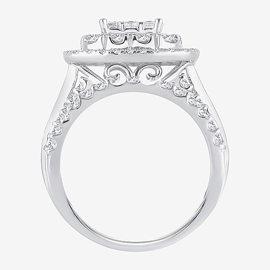 Womens 2 CT.T.W. Natural Diamond 10K or 14K White Gold Cushion Halo Bridal Set