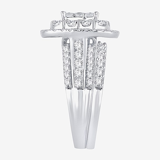Womens 2 CT.T.W. Natural Diamond 10K or 14K White Gold Cushion Halo Bridal Set