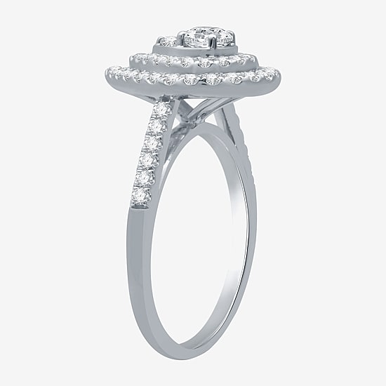 I Said Yes (H-I / I1) Womens 1 1/10 CT. T.W. Lab Grown White Diamond Sterling Silver or 14K Gold Over Silver Pear Side Stone Halo Bridal Set
