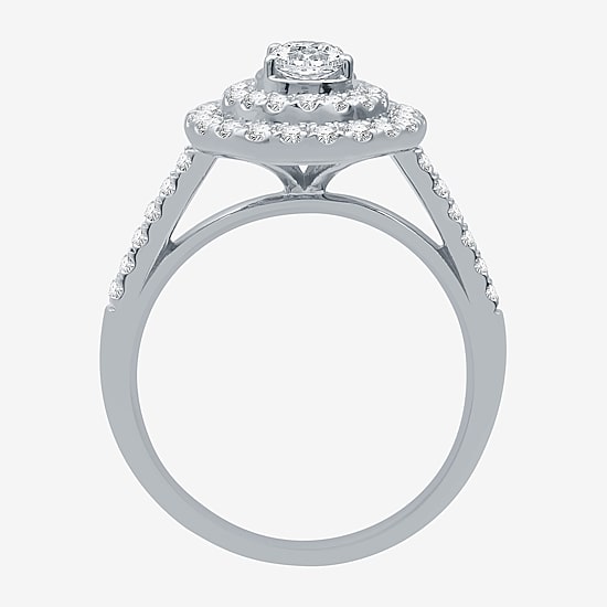 I Said Yes (H-I / I1) Womens 1 1/10 CT. T.W. Lab Grown White Diamond Sterling Silver or 14K Gold Over Silver Pear Side Stone Halo Bridal Set