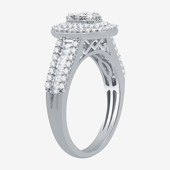 I Said Yes (H-I / I1) Womens 1 CT. T.W. Lab Grown White Diamond Sterling Silver or 14K Gold Over Silver Side Stone Halo Bridal Set