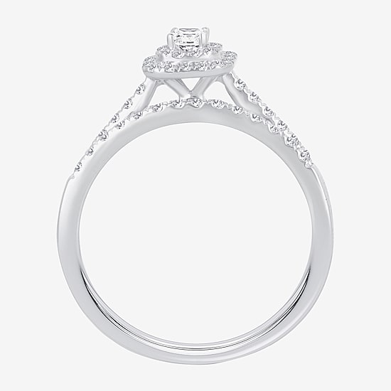 1/2 CT.T.W. Natural Diamond Side Stone Halo Bridal Set in 10K or 14K Gold