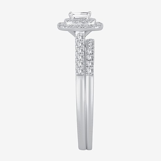 1/2 CT.T.W. Natural Diamond Side Stone Halo Bridal Set in 10K or 14K Gold