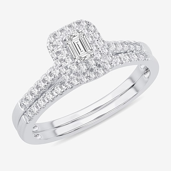 1/2 CT.T.W. Natural Diamond Side Stone Halo Bridal Set in 10K or 14K Gold