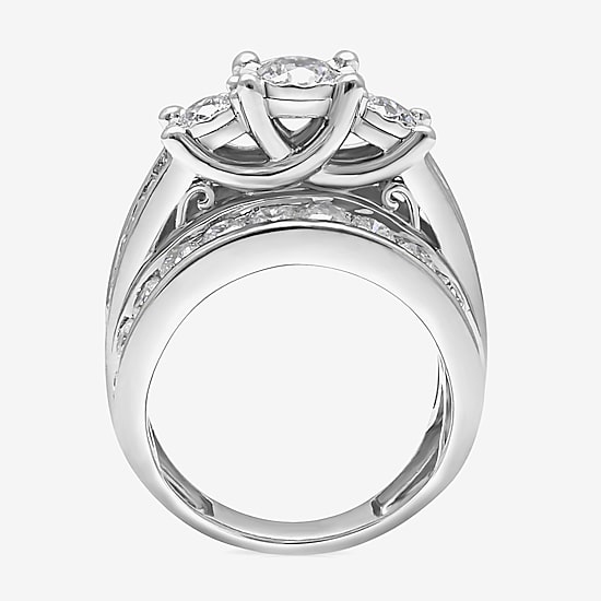 Womens 4 CT.T.W. Natural Diamond Gold Round Side Stone 3-Stone Engagement Ring