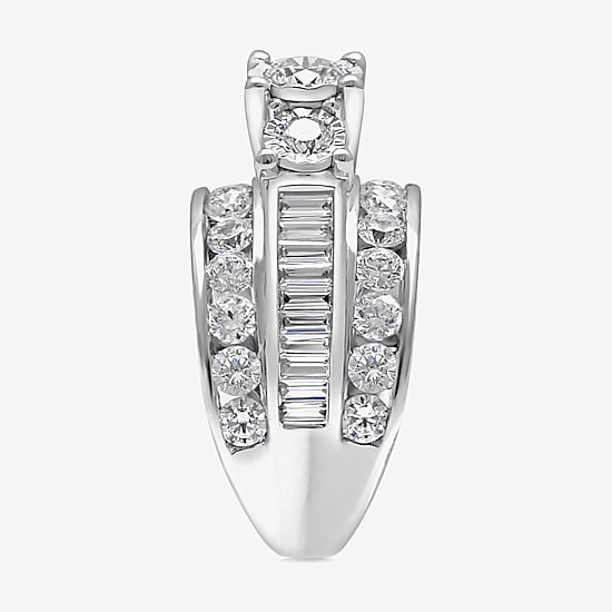 Womens 4 CT.T.W. Natural Diamond Gold Round Side Stone 3-Stone Engagement Ring