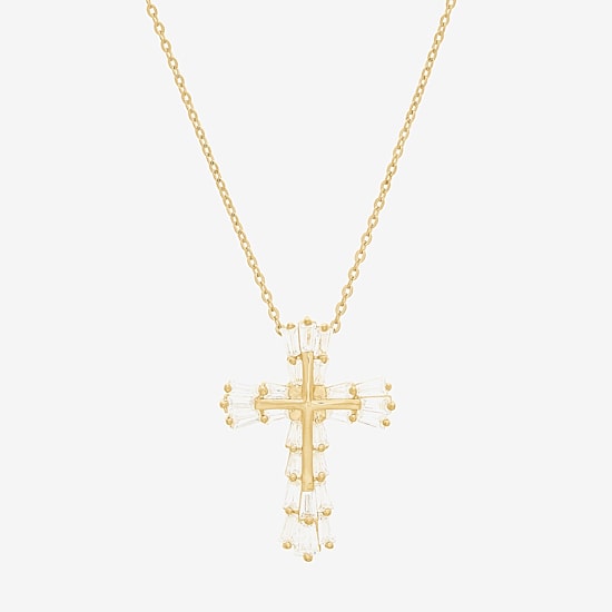 DiamonArt® Womens White Cubic Zirconia 14K Gold Over Silver Cross Pendant Necklace