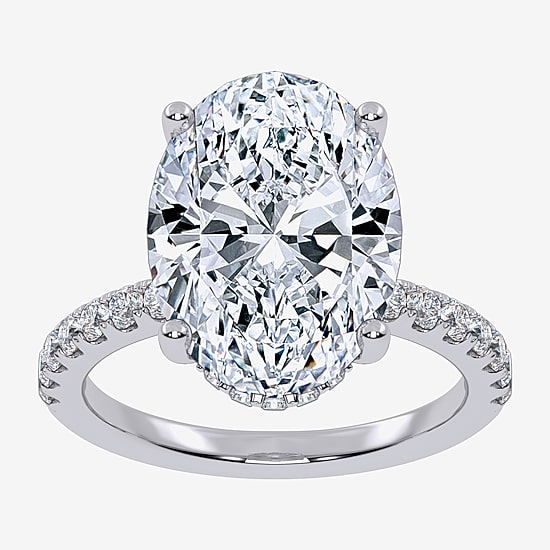 (G-H / Si1-Si2) Womens 5 1/2 CT. T.W. Lab Grown White Diamond 14K Gold Oval Side Stone Engagement Ring