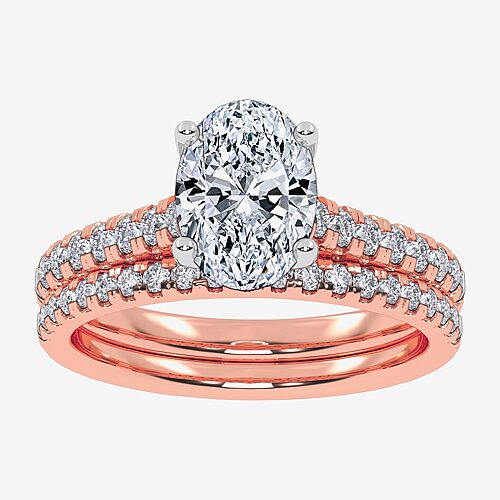 (H-I / Si2-I1) Womens 1 1/2 CT. T.W. Lab Grown White Diamond 10K or 14K Gold Oval Side Stone Bridal Set, 9, Rose
