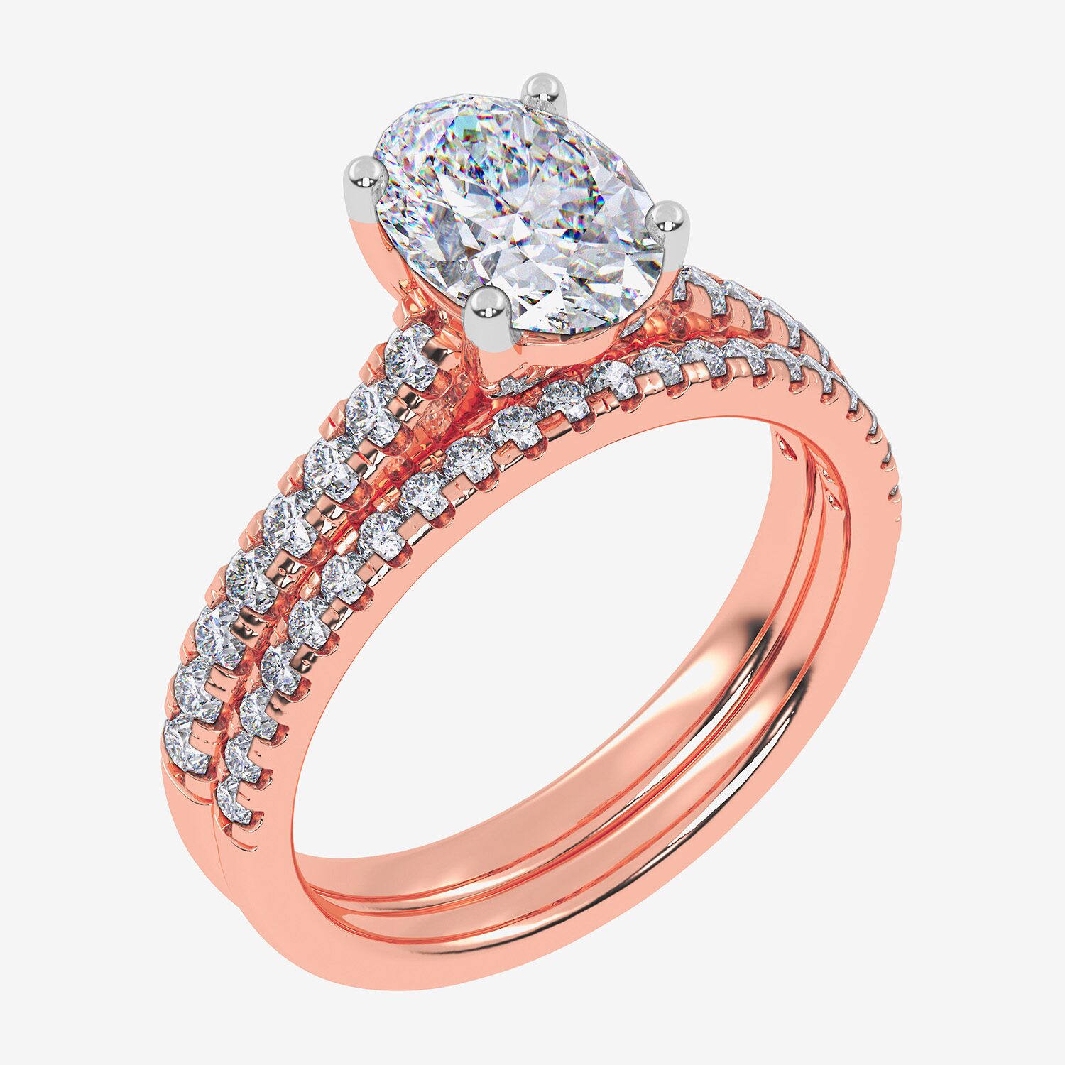 (H-I / Si2-I1) Womens 1 1/2 CT. T.W. Lab Grown White Diamond 10K or 14K Gold Oval Side Stone Bridal Set