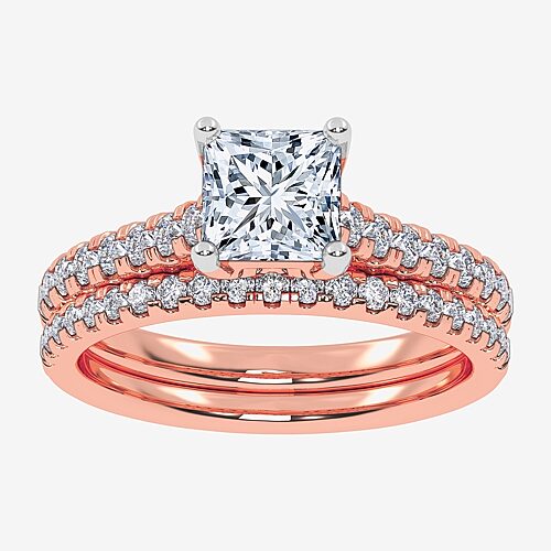 (H-I / Si2-I1) Womens 1 1/2 CT. T.W. Lab Grown White Diamond 10K or 14K Gold Side Stone Bridal Set, 9, Rose